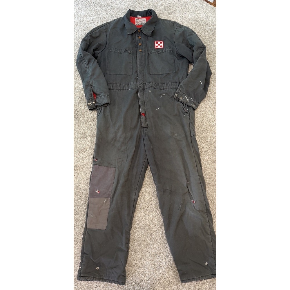 VTG Lee Outerwear Coveralls Green Insulated Quilted Workwear Purina Chows READ